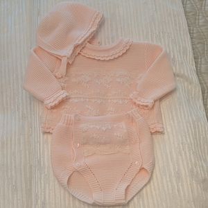 Sold spanish knit pink lace baby outfit